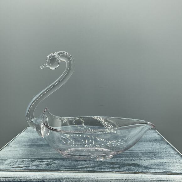 Vintage Duncan Miller 1950s Clear Glass Swan Candy/Nut Dish 6” tall - Picture 2 of 8